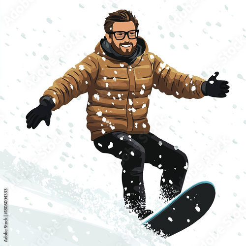  Man snowboarding in winter snow