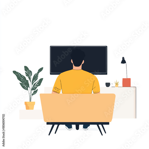 Man Watching Television in Living Room.