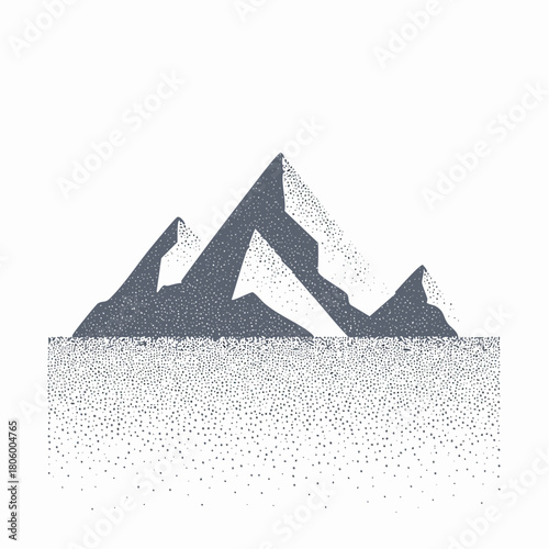 Abstract mountain range graphic illustration with pointillism technique isolated on white background