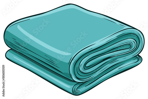 Cartoon illustration of a neatly folded turquoise towel or blanket