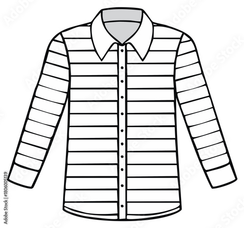 Long Sleeved Striped Shirt Outline Fashion Apparel Buttoned Design Casual Clothing Top Wear Illustration