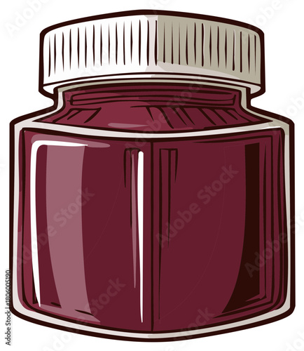Stylized Maroon Liquid Inside of a Square Shaped Container and Tight White Lid