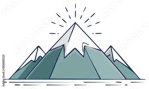 Vector illustration of a majestic mountain range with a triumphant, glowing peak