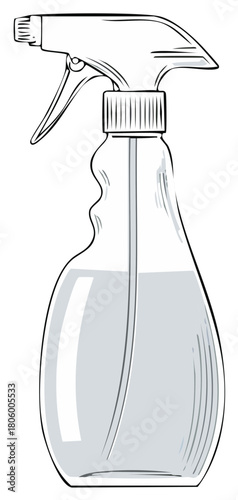 Illustrated spray bottle with liquid for cleaning, household, and garden tasks