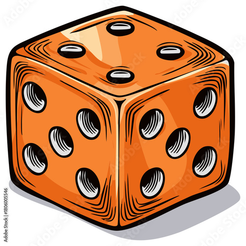 Orange Dice with Dots Illustration - Hand Drawn Style, Retro Gambling Symbol, Games of Chance