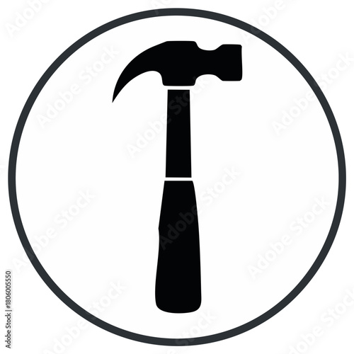 Hammer Symbol: Black Silhouette in Circle. Carpenter, Construction, Tools