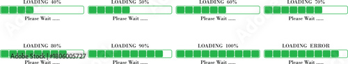 Loading Bar Please Wait Progress Icon set. Graphic Design Elements for Web, App, or Download Process with Please Wait Text. Percentage loading bar infographic icon. Load,Download indicator sign.