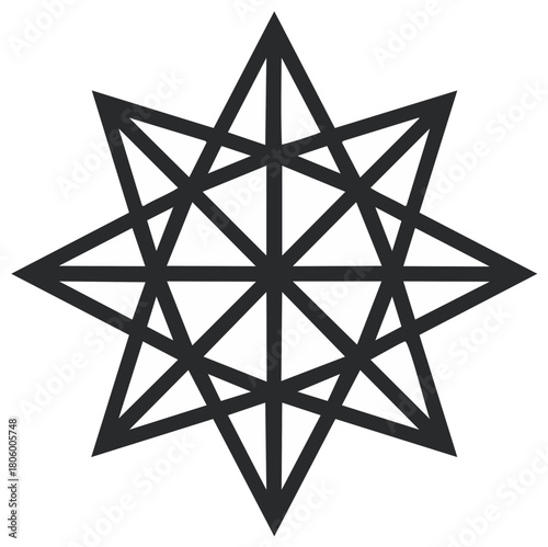 Abstract geometric star symbol with intricate triangular patterns and sharp points