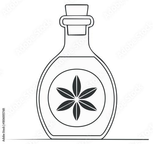 Outline drawing of medicine bottle containing star anise symbol, illustration