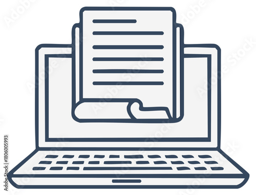 Laptop displaying document concept illustration. Online communication and technology theme.