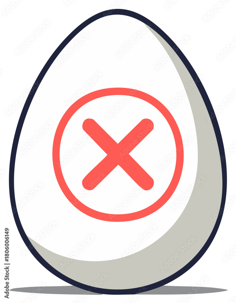 Fototapeta premium Egg shape with red X symbol illustration, error, check, mark, wrong concept