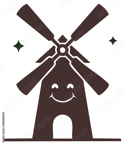 Cute cartoon windmill character with a happy smiling face vector icon
