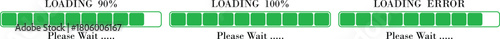 Loading Bar Please Wait Progress Icon set. Graphic Design Elements for Web, App, or Download Process with Please Wait Text. Percentage loading bar infographic icon. Load,Download indicator sign.