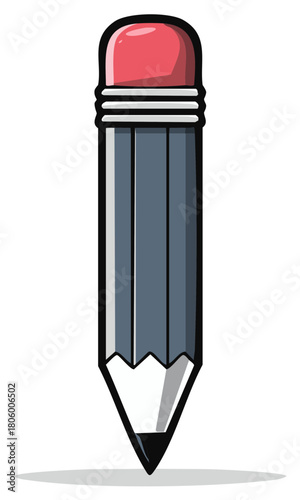 Gray pencil with pink eraser - Office supply, writing and drawing instrument, stationary design illustration