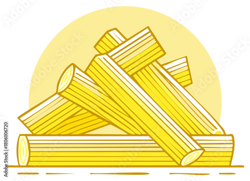 Pile of Yellow Cereal Stalks or Hay Bales Stacked in a Sunny Field Illustration