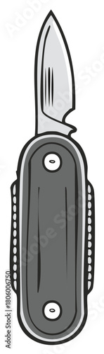Depiction of a Pocket Knife with a Single Blade and Tool Features in Stylized Illustration Art