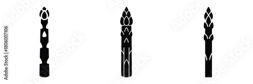 asparagus spear minimal food icon set, black color and white background