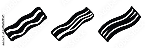 bacon strip minimal food icon set, black color and white background