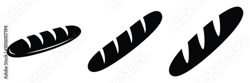 baguette long minimal food icon set, black color and white background