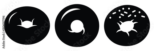 bagel round minimal food icon set, black color and white background