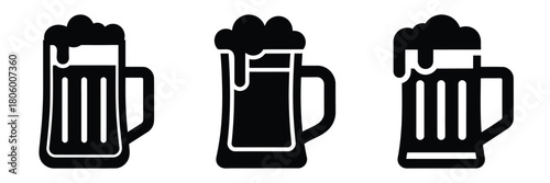 beer mug minimal food icon set, black color and white background