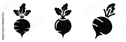 beetroot fresh minimal food icon set, black color and white background