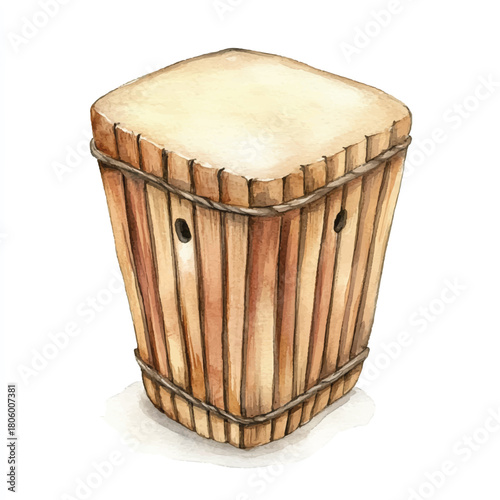Handcrafted Wooden Drum with Rawhide Head.