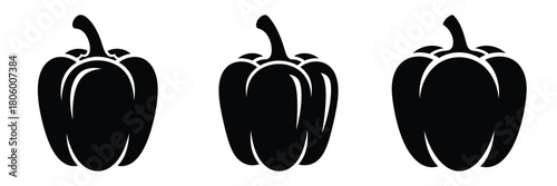 bell pepper minimal food icon set, black color and white background