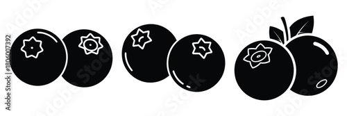 blueberry duo minimal food icon set, black color and white background