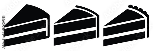 cake slice minimal food icon set, black color and white background