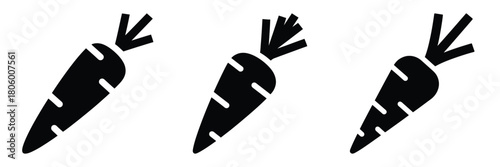 carrot root minimal food icon set, black color and white background
