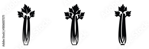 celery stick minimal food icon set, black color and white background