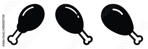 chicken leg minimal food icon set, black color and white background