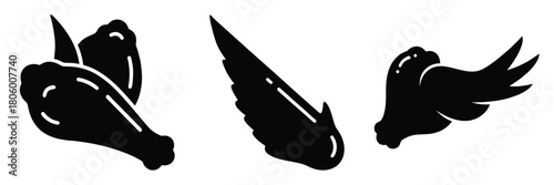 chicken wing minimal food icon set, black color and white background