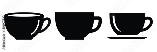 coffee cup minimal food icon set, black color and white background