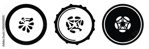 cucumber slice minimal food icon set, black color and white background