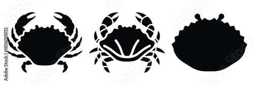 crab shell minimal food icon set, black color and white background