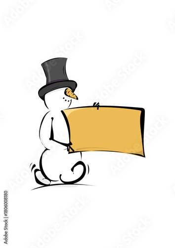 Schneemann mit Schild