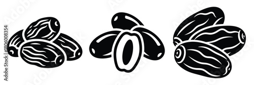 dates dry minimal food icon set, black color and white background