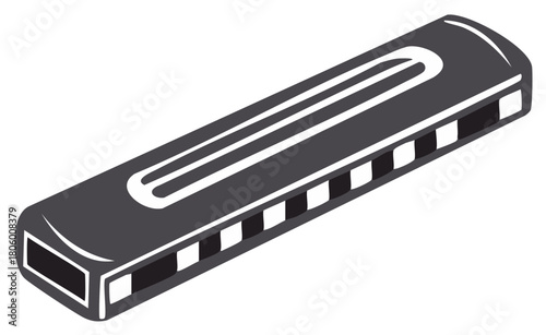 Simple dark grey harmonica illustration with white accents on a white background