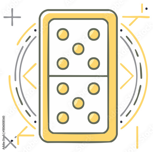 Detailed Domino Tile with Geometric Accents in Yellow and Gray Hue