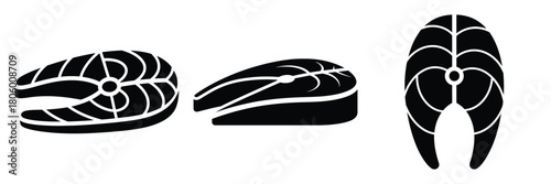fish fillet minimal food icon set, black color and white background