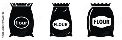 flour bag minimal food icon set, black color and white background