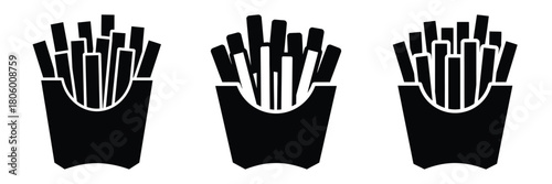 french fries minimal food icon set, black color and white background