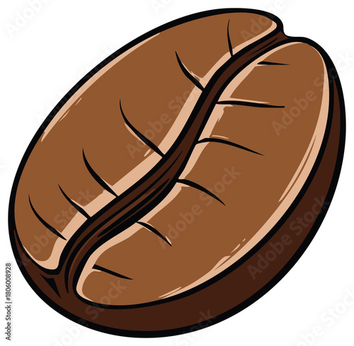 Single Brown Roasted Coffee Bean with Distinct Cleft