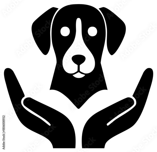 Caring hands cradle a dog's face symbolizing pet adoption protection and animal rescue