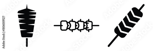 kebab stick minimal food icon set, black color and white background