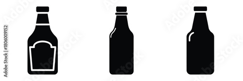 ketchup bottle minimal food icon set, black color and white background