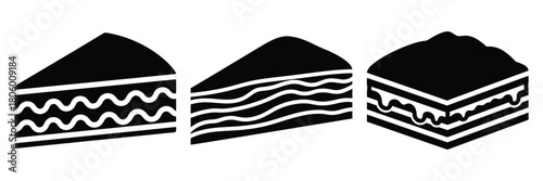 lasagna slice minimal food icon set, black color and white background