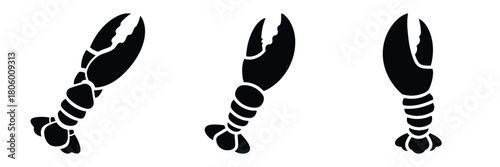 lobster claw minimal food icon set, black color and white background